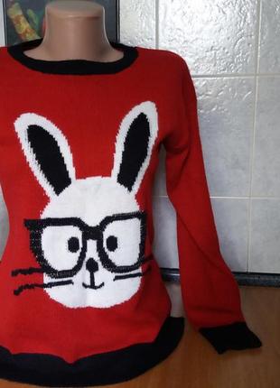 Прикольный красный джемпер, кофта 13-14 лет george