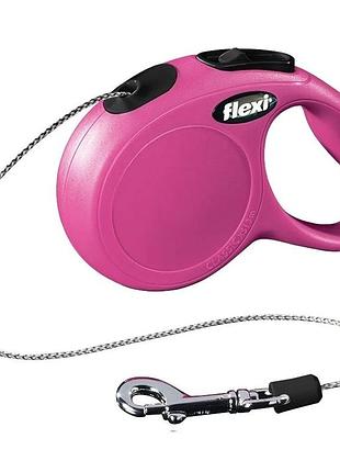Рулетка для собак із тросовим повідцем m flexi new classic рожевого кольору 8 м/20 кг