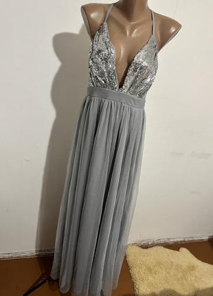 Вишукана довга вечірня сукня плаття в паєтки відкрита спина бренд shein3 фото
