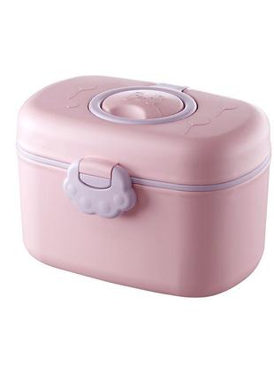 Контейнер для зберігання дитячої сухої суміші 380 мл з мірною ложечкою та виделкою рожевий1 фото