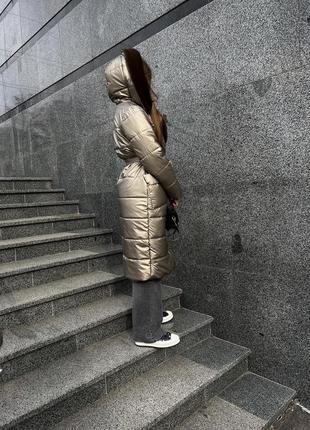 Теплое женское зимнее стеганое пальто плащ пуховик с капюшоном7 фото