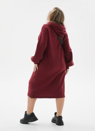 Сукня жіноча фіолетова довга (міді) на флісі тепла з капюшоном4 фото