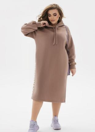 Сукня жіноча фіолетова довга (міді) на флісі тепла з капюшоном5 фото