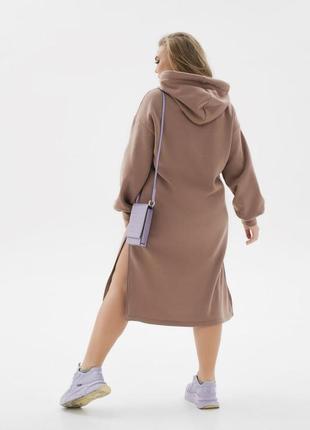 Сукня жіноча фіолетова довга (міді) на флісі тепла з капюшоном6 фото
