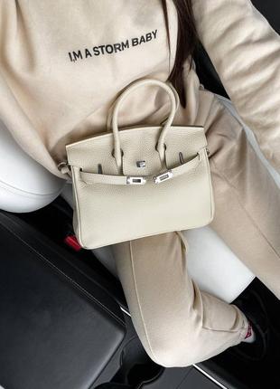 Сумка кожаная белая в стиле hermes birkin биркин 25 см2 фото