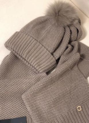 Шерсть и кашемир комплект шарф с шапкой6 фото