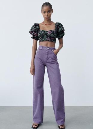 Хлопковый короткий топ блузка цветочный принт от zara3 фото