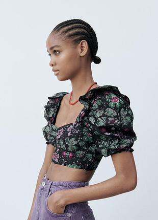 Бавовняний короткий топ блузка квітковий принт від zara