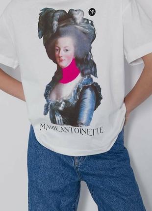 Бавовняна футболка з принтом портрет марії-антуанетти від zara6 фото