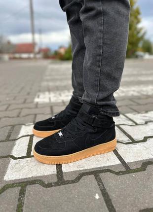 Чоловічі кросівки nike air force 1 high black gum зима / smb