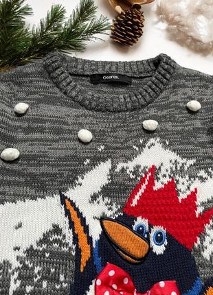 Новогодний свитер с пингвином на девочку4 фото