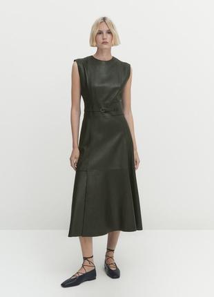Сукня-міді з натуральної шкіри наппа з поясом massimo dutti 5310/788