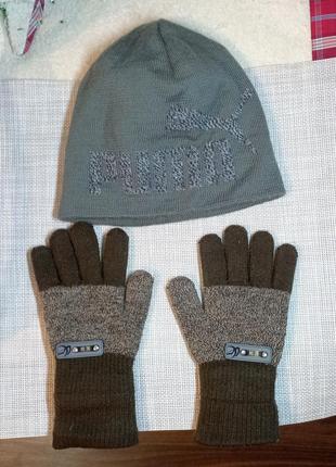 Шапка puma и утепленные перчатки, рукавички 6-9лет.1 фото