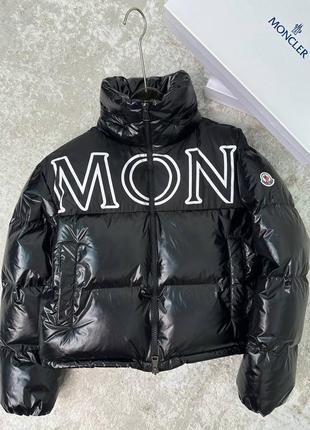 Куртка в стилі moncler коротка чорна біла зима лаке