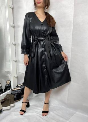 Платье миди из экокожи, нарядное, вечернее