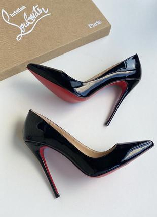 Женские черные лаковые кожаные туфли-лодочки в стиле christian louboutin so kate 10 12 см лабутены