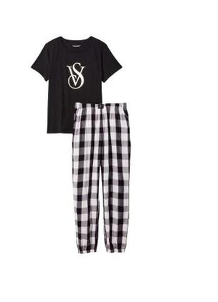 Піжама victoria's secret cotton & flannel tee-jama set multicolored2 фото