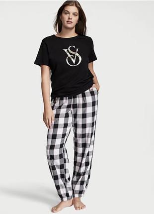 Піжама victoria's secret cotton &amp; flannel tee-jama set multicolored