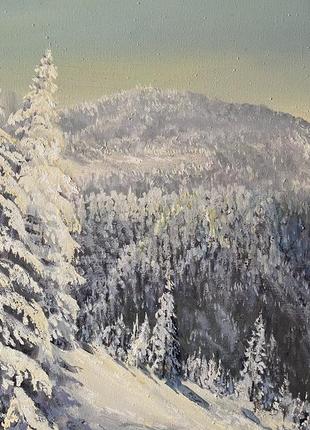Картина масло холст художник андрусяк в. д. пейзаж «зима в горах» гори україна подарунок3 фото