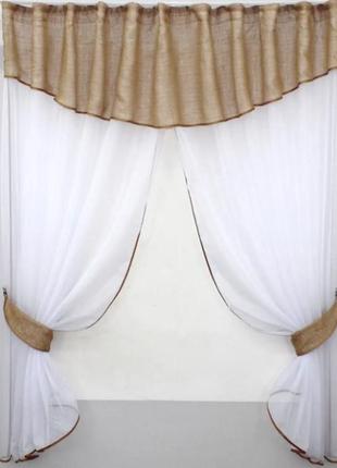 Комплект кухонний (270х170см) шторки з ламбрекеном. колір карамельний з білим