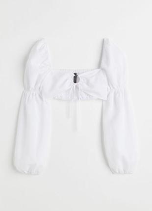 Білий топ блуза вкорочена блуза з буфами h&m белый топ бра блуза короткий топ