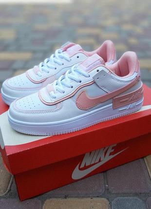 Женские кроссовки  nike air force 1 shadow белые с пудрой