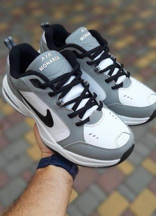 Мужские зимние кроссовки nike  air monarch белые с серым