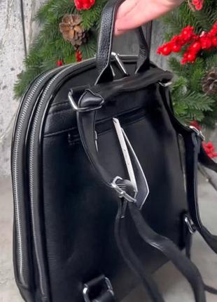 Черный рюкзак, натуральная замша+эко кожа.5 фото