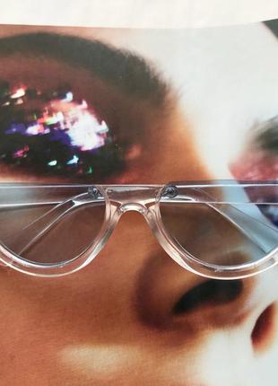 Очки половинки голубые прозрачные ретро винтажные в стиле 90-х пластиковые унисекс