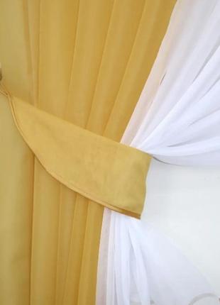 Фіранка на кухню (400х170 см) шифон. колір золотистий з білим4 фото