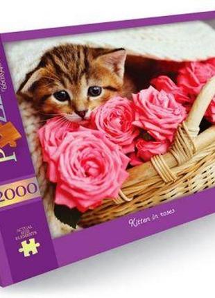 Пазлы "котенок в розах", 2000 элементов1 фото