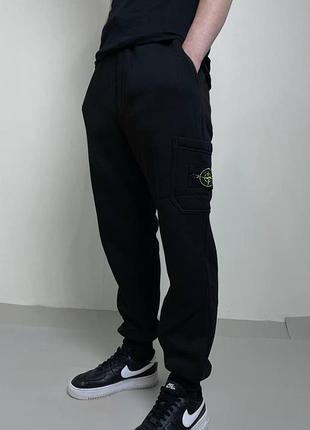 Спортивные штаны на флисе с патчем stone island стон айленд