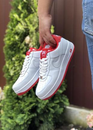 Мужские кроссовки nike air force, белые с красным (9524)2 фото