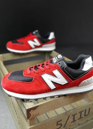 Мужские кроссовки new balance 574 красные белая n замша/сетка2 фото