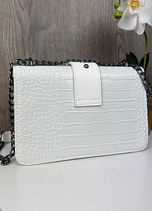 Женская мини сумочка клатч рептилия белая сумка для девушек3 фото