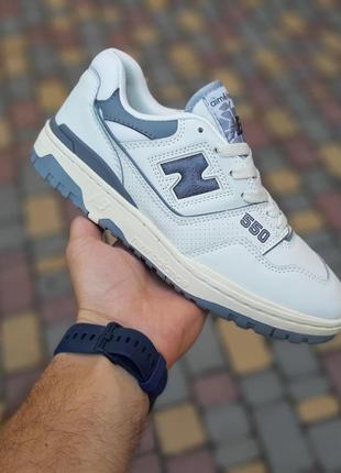 Мужские, кроссовки new balance 550 белая с серым кожа