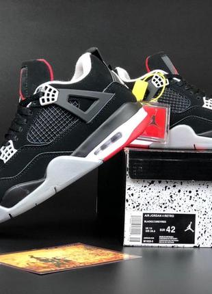 Мужские кроссовки зимние nike air jordan 4 retro  черные с красным