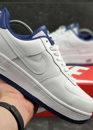 Мужские кроссовки nike air force, белые с синим (9521)