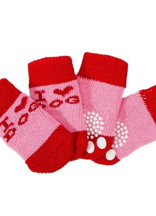 Носки для собак с нескользящими накладками "i love dogs pink" size м