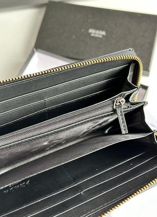Черный классический кошелек  клатч  prada  натуральная кожа премиум на молнии4 фото