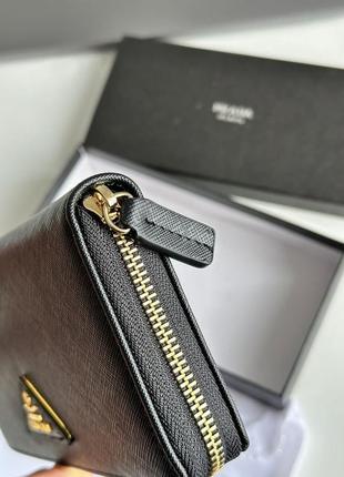 Черный классический кошелек  клатч  prada  натуральная кожа премиум на молнии9 фото