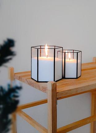 Підсвічник зі скла, віск у комплекті. набір із 2 шт. віск у комплекті (12,10 см).2 фото