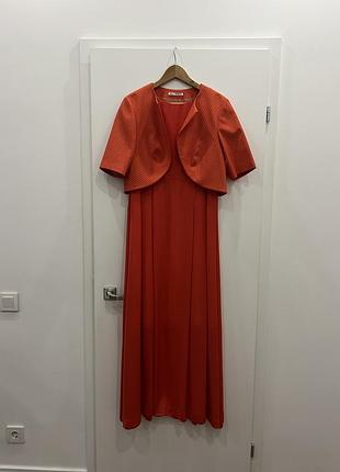 Оранжевое нярядное длинное платье в пол и жакет  natali bolgar