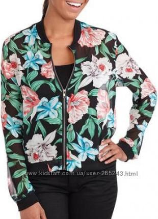 Кофтинка-бомбер шифонова з квітковим принтом