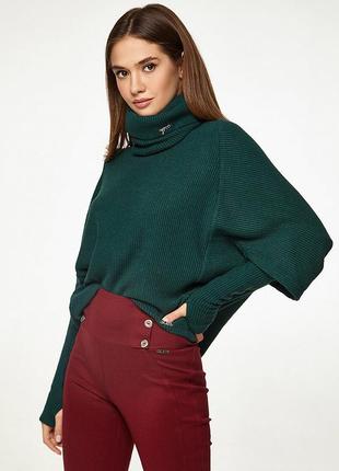 Жіночий джемпер з шапкою і мітенками смарагд modna kazka mksh2387-4