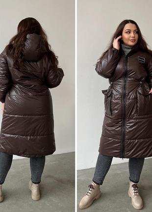 Стьобана зимова куртка-пальто-пуховик монклер з накладними кишенями, жіноча, розміри: 42-44,46-48