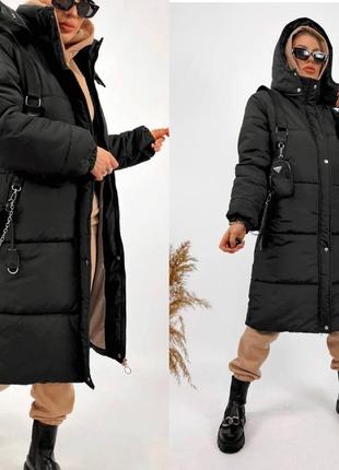 Зимова, стильна куртка-пальто-пуховик оверсайз,жіноча, розміри: 42-46,48-52