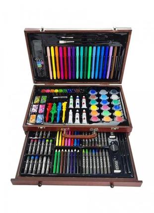 Набір для малювання artkids у дерев'яній валізі з 123 предметів, комплект для дитячої творчості