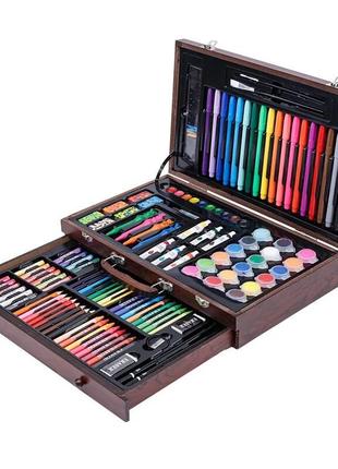 Набір для малювання artkids у дерев'яній валізі з 123 предметів, комплект для дитячої творчості2 фото