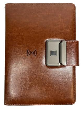 Смарт-блокнот с отпечатком пальца lockbook  с беспроводной зарядкой коричневый2 фото